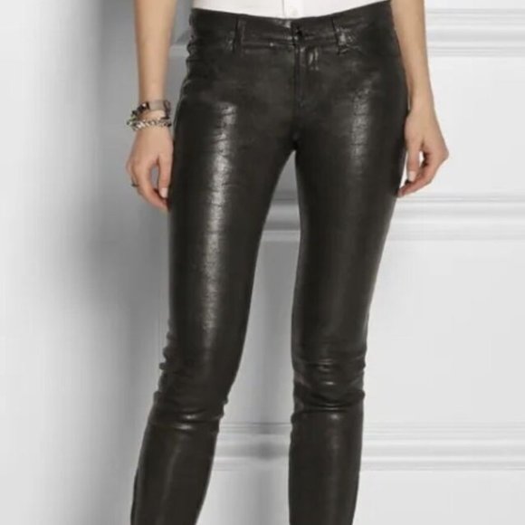 J BRAND style L8001 Lamb Leather Ankle Zip Black Mid Rise...